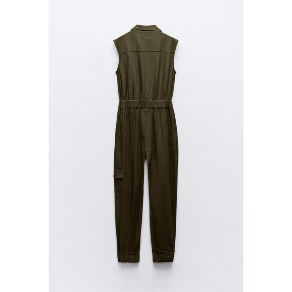 NWT ZARA SLEEVELESS LINEN BLEND JUMPSUIT - Picture 7 of 10